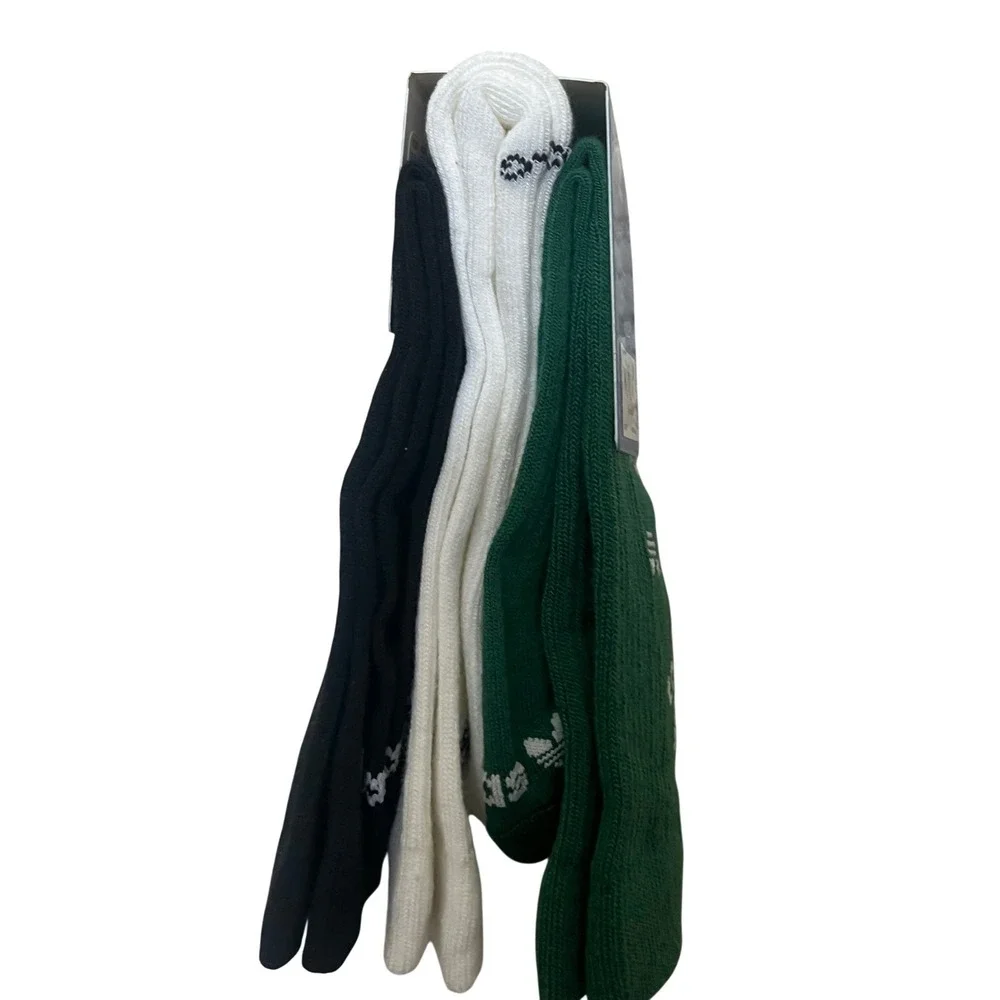 Adidas Originals 3 Pack Crew Socks Black Off‎ White Collegiate Green JJ7507C L